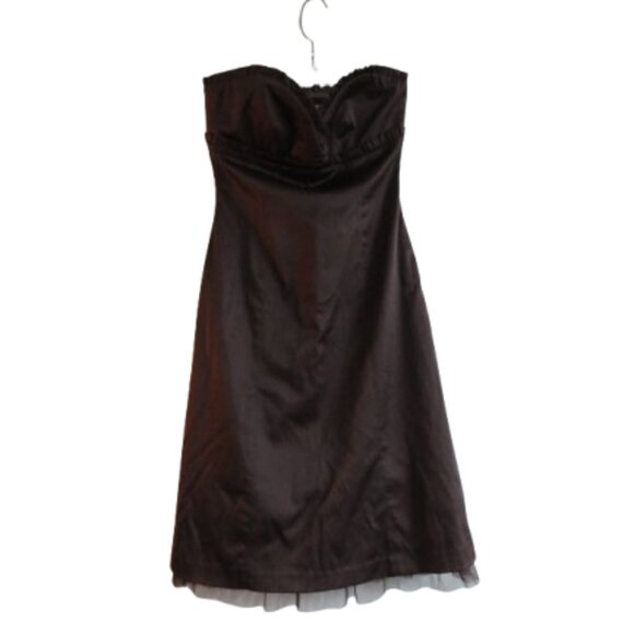 \VINTAGE Y2K RW & CO Espresso Brown Satin Sweetheart Tulle Dress Goth - Size 0 - Picture 1 of 15